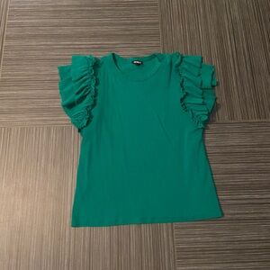 Express ribbed, green blouse, top raffle sleeve size extra large